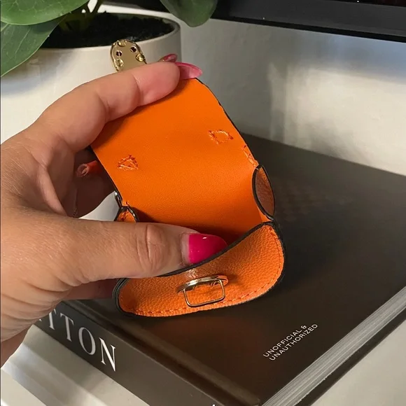 Orange Mini Saddle Keychain Bag with Gold Hardware - Picture 2 of 2